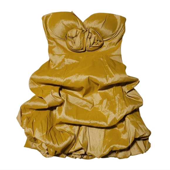 Daisy Gold Yellow Puff Rose Shiny Strapless Prom Dress Size Small - Picture 1 of 10